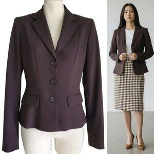 Tahari Dark Brown 3 Button Blazer Jacket Fully Lined Size 4